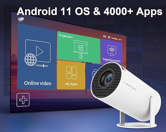 NovaBeam™ 4K Smart Projector WiFi 6 Bluetooth 5.0 • Android 11 | 180° Rotating